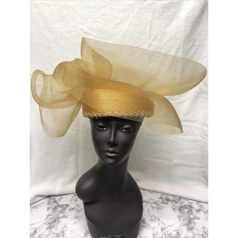 VTG Church Hat Golden Yellow Veil Women's Derby Sunday Best Anniversary Elegant